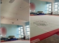 По време на тренировка на деца: Мазилка падна в спортна зала