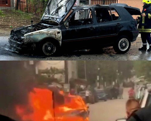 Фолксваген изгоря като факла на главната улица в петричкото село Първомай