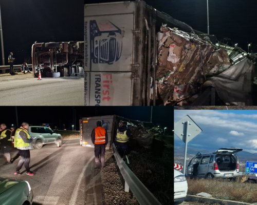ТИР и кола се обърнаха на кръговото кръстовище на пътен възел  Зелен дол  край Благоевград