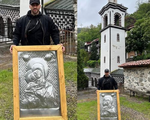 НА ВЕЛИКА СЪБОТА: Талантливият скулптор и художник Петър Чорев дари икона на църквата Въведение Богородично в Благоевград