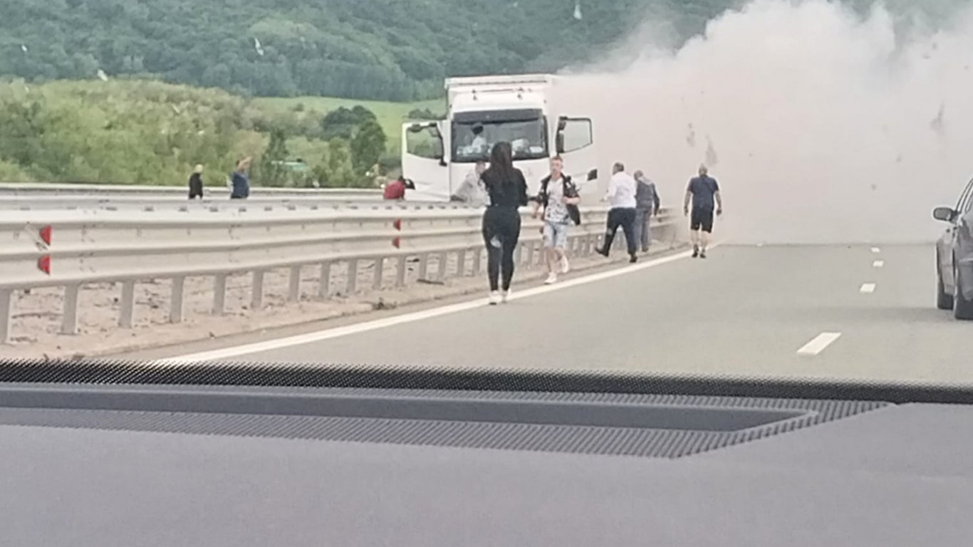Камион избухна в пламъци на АМ Струма край Сандански Камион избухна в пламъци на АМ Струма край Сандански