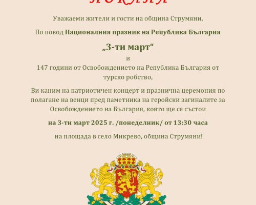 Патриотичен концерт за 3-ти март в Струмяни