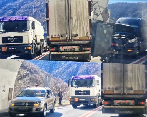 Верижна катастрофа затруднява движението преди Кривия тунел в Кресненското дефиле