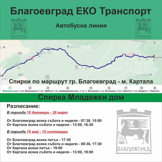 Автобусът за линия Благоевград-Картала вече разполага с багажник за колела