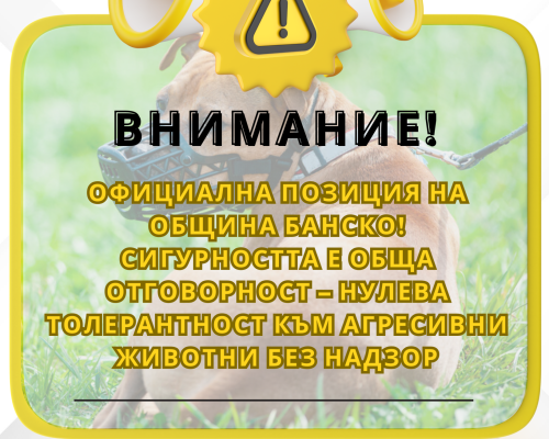 Официална позиция на Община Банско сигурността е обща отговорност- нулева толерантност към агресивни животни без надзор