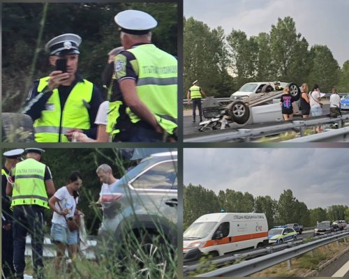 Кола се обърна по таван на АМ Струма край Бобошево, движението е затруднено