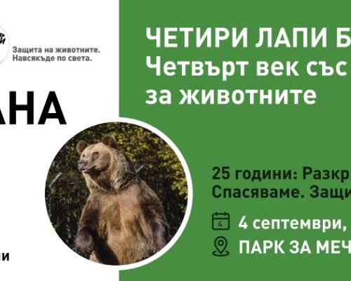 ЧЕТИРИ ЛАПИ България празнува 25 години с първото VR преживяване за мечки в Парка за мечки Белица