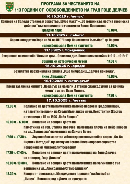 Богата празнична програма в Гоце Делчев за 113-години свобода Богата празнична програма в Гоце Делчев за 113-години свобода