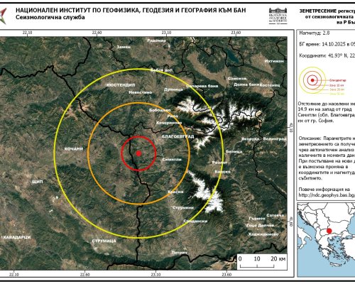 Леко земетресение е регистрирано между Благоевград и Симитли тази сутрин