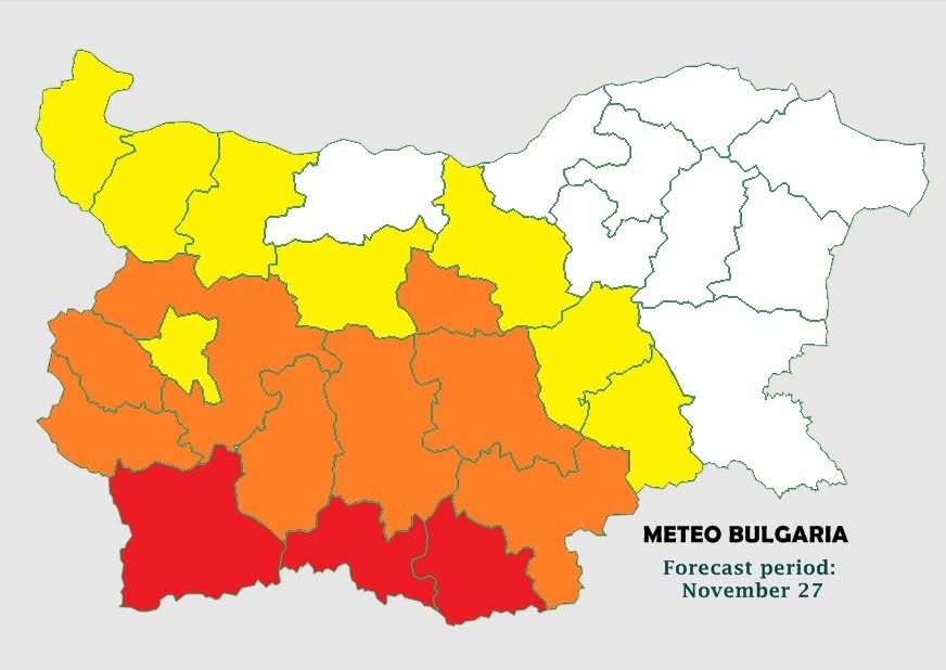 Риск от наводнения в Пиринско утре! MeteoBulgaria издава предупреждения Level1, Level2 и Level3 за ДЪЖД!