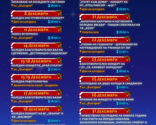 Сандански посреща декември с богата коледно-новогодишна програма