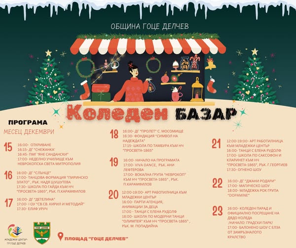 Коледният дух озарява центъра на Гоце Делчев с празничен базар Коледният дух озарява центъра на Гоце Делчев с празничен базар