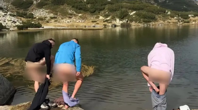 Голи чужденци нагазиха в Муратовото езеро в Пирин, не им пука за забраната