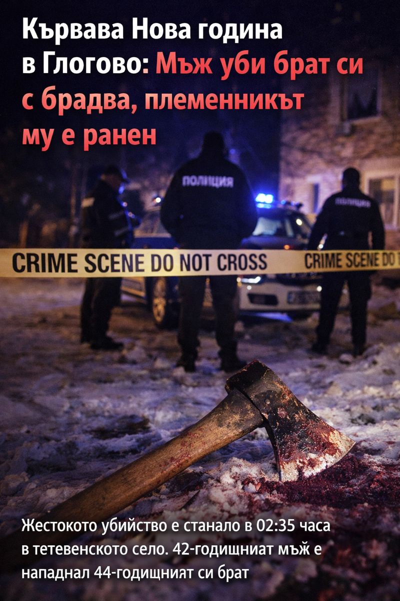 Кървава Нова година в тетевенско село: Мъж уби брат си с брадва, племенникът му е ранен Кървава Нова година в тетевенско село: Мъж уби брат си с брадва, племенникът му е ранен