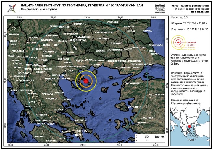 Трус 5.3 в Халкидики разклати Югозападна България