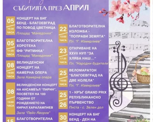 Наситена културна програма през април в Благоевград