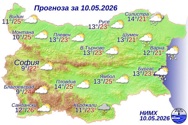 Слънчево време с температури до 25 градуса днес, следобедни валежи на места Слънчево време с температури до 25 градуса днес, следобедни валежи на места