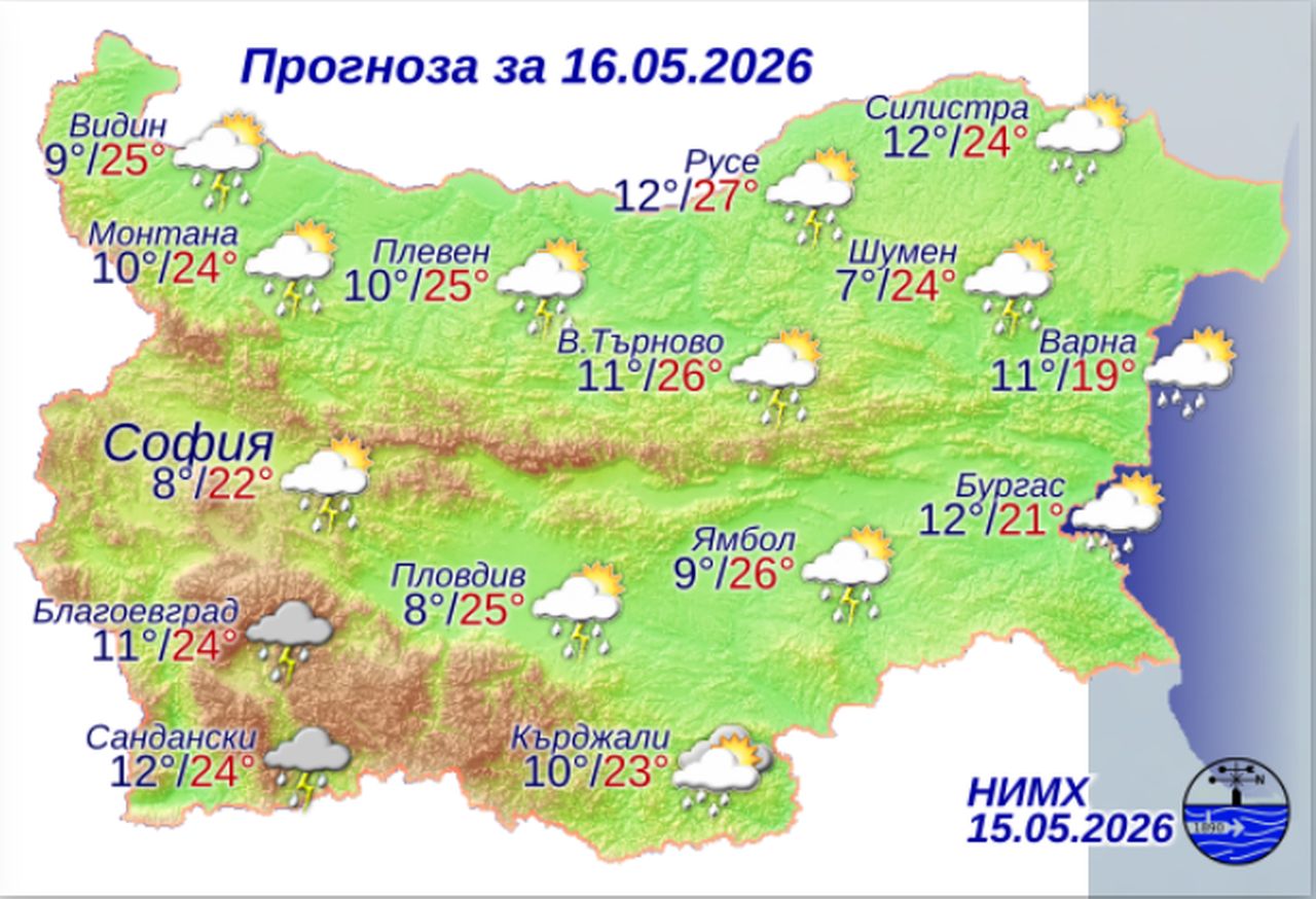 Слънце, дъжд и гръмотевици на 16 май