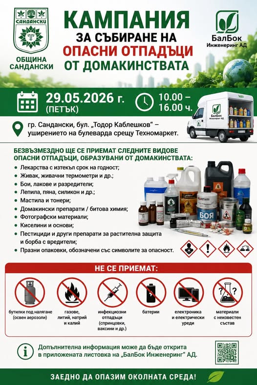 Кампания за събиране на опасни отпадъци от домакинствата в Сандански Кампания за събиране на опасни отпадъци от домакинствата в Сандански