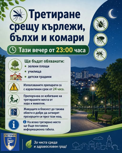 В Петрич започва третиране срещу бълхи, кърлежи и комари В Петрич започва третиране срещу бълхи, кърлежи и комари