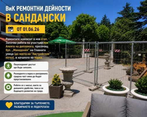ВиК ремонтни дейности в Сандански от днес
