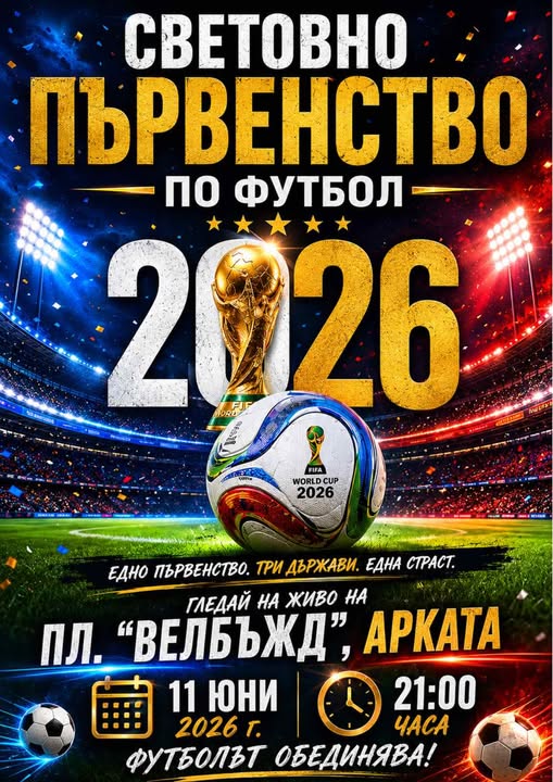 Световно първенство по футбол 2026-на голям екран в Кюстендил Световно първенство по футбол 2026-на голям екран в Кюстендил
