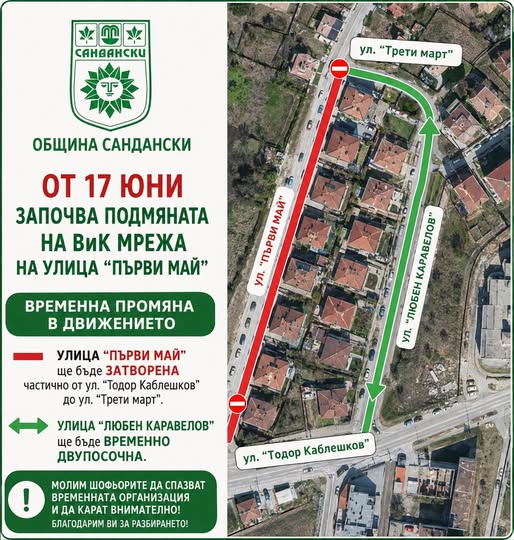 Започва подмяната на ВиК мрежата по ул. Първи май в Сандански Започва подмяната на ВиК мрежата по ул. Първи май в Сандански