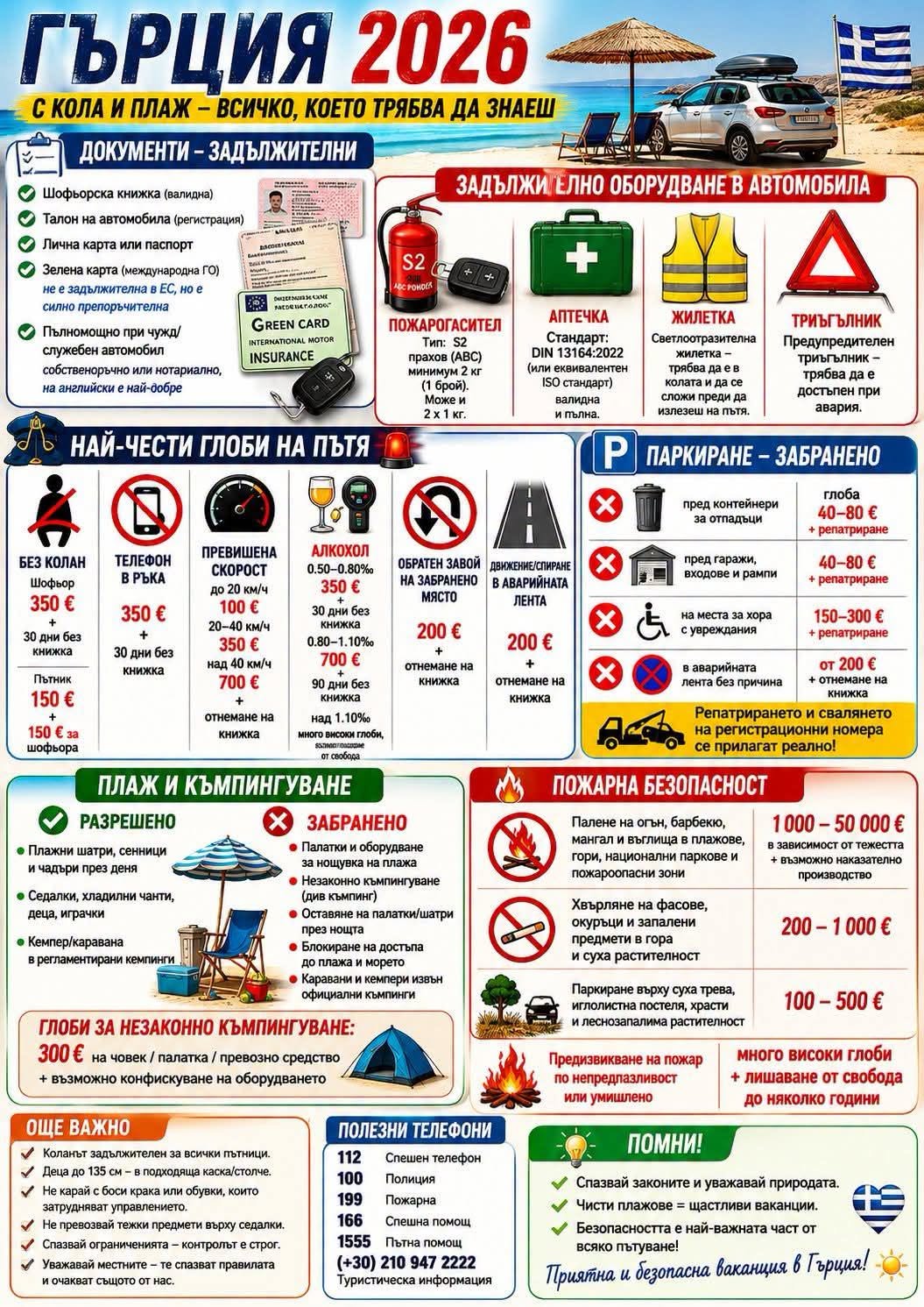 Гърция 2026: Забрани, глоби и важни правила за шофьори и туристи