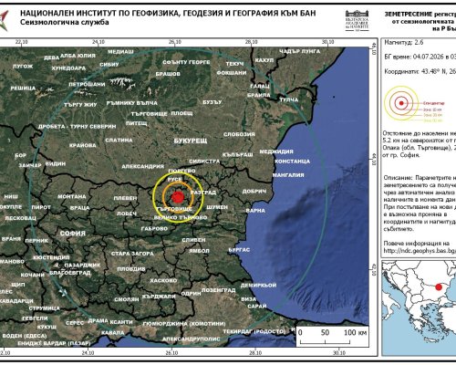 Земетресение с магнитуд 2.6 е регистрирано в района на Разград