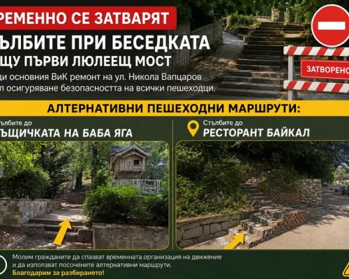 Основният ВиК ремонт налага временна промяна в пешеходния достъп в Сандански