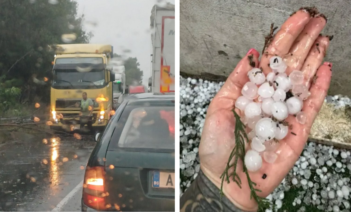 Свирепа буря удари България!: Огромна градушка и паднали дървета-два града са под вода, блокирани са пътища