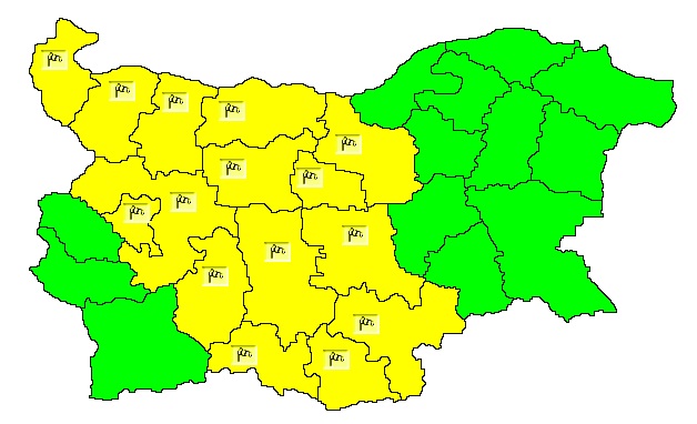 Жълт код за силен вятър е обявен днес в 15 области на страната