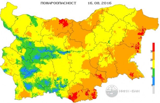 НИМХ: В Благоевградска област е обявен оранжев код, показващ опасност от възникването на пожари